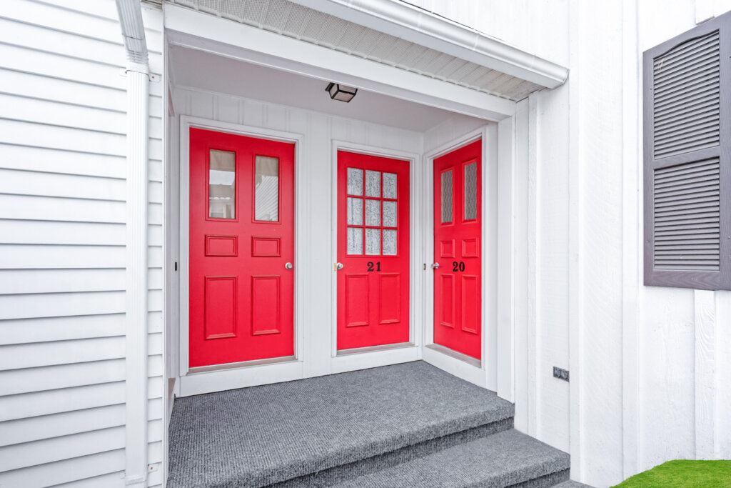 exterior doors of Olde Coach Manor units